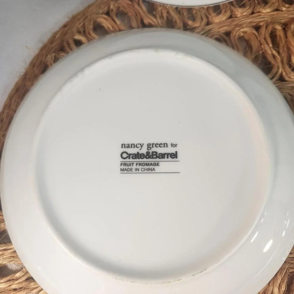 Crate & Barrel Fruit & Cheese Appetizer Plates – Set of 6 Ceramic Plates